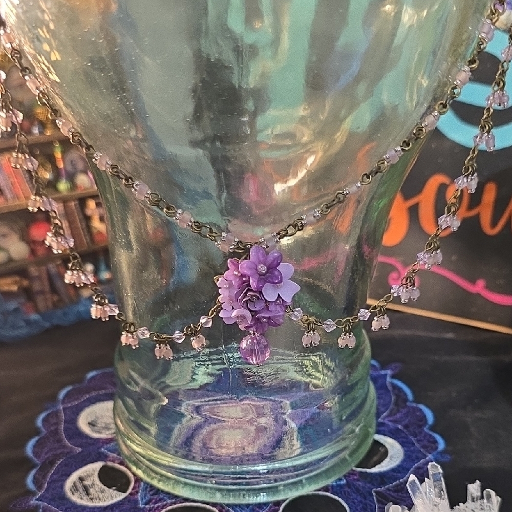 Pyramid Collection Purple Beaded Headband With Hanging Crystal Flowers - Picture 6 of 6